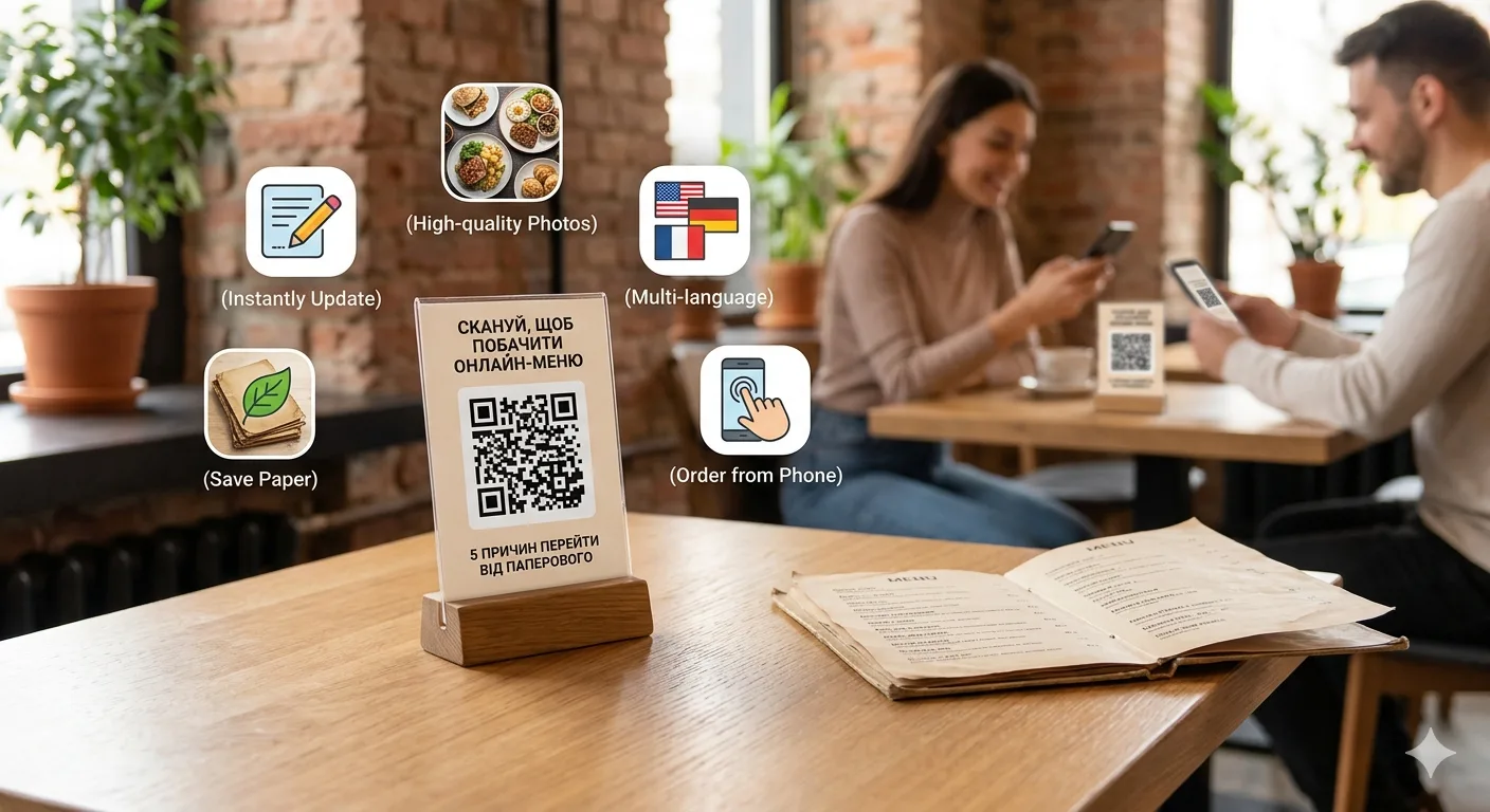 Навіщо кафе онлайн-меню з QR-кодом: 5 причин перейти від паперового